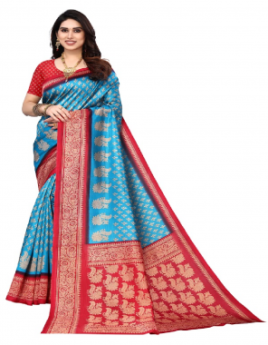 sky blue art silk (saree 6 mtr) fabric printed  work ethnic 