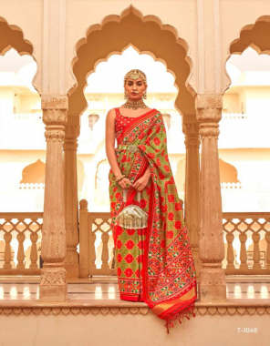 red saree fabric - tussar silk with zari viewing lagdi patta other | specifications - tussles on pallu | stand out from the crowd by wearing this elegant looking saree fabric printed  work wedding 