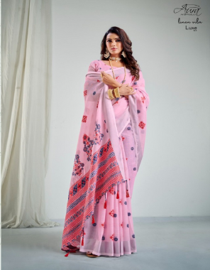 baby pink fabric - soft linen | weaving pallu and butta | blouse - weaving silk with butta fabric weaving work wedding 