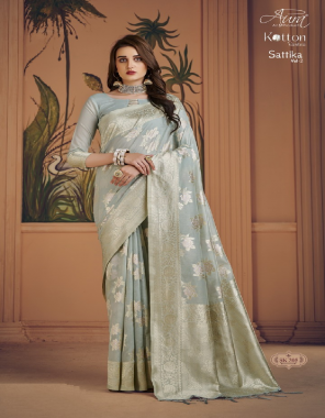 grey fabric - soft cotton silk | weaving full saree and pallu and border | blouse - cotton silk and border  fabric weaving work wedding 
