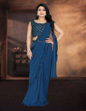 navy blue fabric - imported lycra | fully stitched saree | stitched mirror blouse | blouse size - 36 |2-2