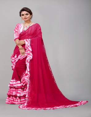 pink georgette (5.50 mtr) | lace - print frill | blouse - print georgette (1 mtr)  fabric printed  work ethnic 