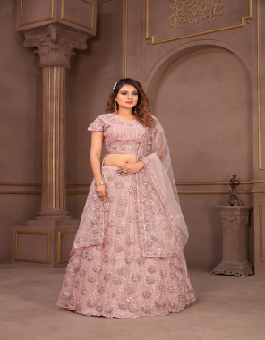 baby pink top / blouse - heavy ribbon coaded with sequin embroidery | lehenga - net with heavy ribbon sequin work | dupatta - net with heavy ribbon sequin work | size - 38 | 2-2