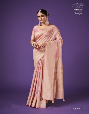 pink fabric - cotton silk | full body weaving work | weaving / jari border and pallu | blouse - cotton silk with jari border  fabric weaving  work festive 