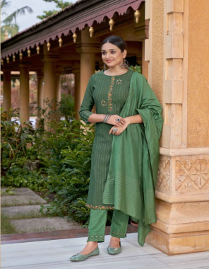 dark green top - chanderi silk with hand work and sequence work | pant - jam silk pant with embroidery work | dupatta - chanderi silk with jari & sequences  fabric sequence work ethni 