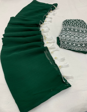 dark green chiffon saree and soft georgette with sequence worked blouse  fabric sequence  work ethnic 