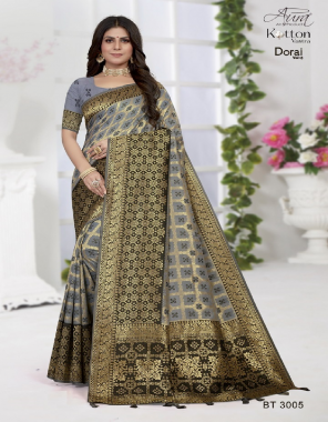 grey fabric - soft cotton | jari weaving butti and border and pallu | blouse - cotton silk fabric printed work wedding 