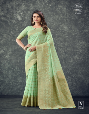pista green fabric - soft cotton | weaving butti and border and pallu | blouse - cotton silk fabric printed work ethnic 