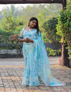 sky blue fabric - organza | crafted with weaving khadi zari border | tassels on pallu | blouse - organza with weaving zari & khadi | saree - 5.50 mtr | blouse - 0.90 mtr fabric weaving work festive 