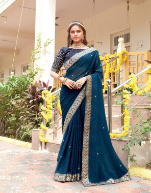navy blue  vichitra silk with un stitched blouse  fabric stone work work festive 