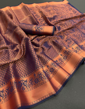 navy blue fabric - copper silk soft | copper zari  fabric printed  work ethnic 