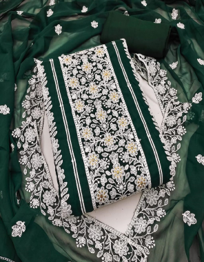dark green top - georgette | bottom + inner - heavy micro | dupatta - georgette | single available  fabric embroidery work wedding 