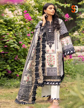 black  top - lawn cotton printed with heavy embroidery patch | bottom - semi lawn | dupatta mal mal cotton printed (pakistani copy) fabric embroidery work festive 