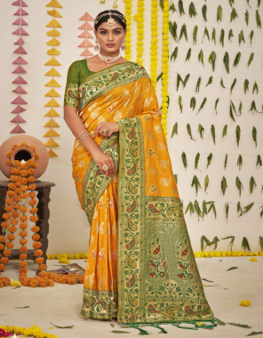 mustard fabric - silk | rich pallu fabric weaving  work festive 