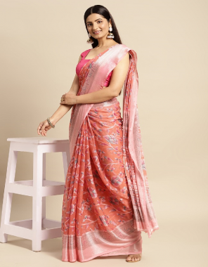 orange chiffon silk saree with un stitched blouse  fabric printed  work festive 