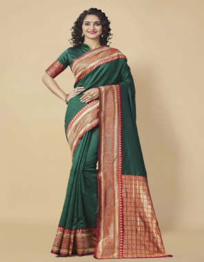 dark green fabric - soft lichi silk cloth | design - beautiful rich pallu & jacquard work on all over the saree | blouse - running exclusive jacquard border fabric printed  work festive 