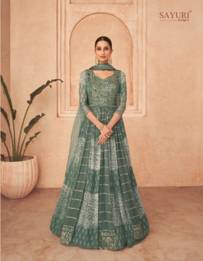 pista green fabric - real georgette (front and back embroidered ) | dupatta - net | free size stitched  fabric embroidery  work wedding 