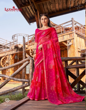 pink georgette saree with un sticthed blouse  fabric printed work ethnic 