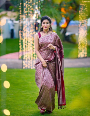 maroon fabric - soft lichi silk cloth | design - beautiful rich pallu & jacquard work on all over the saree | blouse - running exclusive jacquard border fabric printed work wedding 