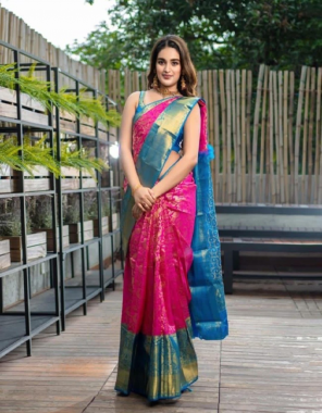 pink fabric - soft lichi silk cloth | design - beautiful rich pallu & jacquard work on all over the saree | blouse - running exclusive jacquard border fabric printed work festive 