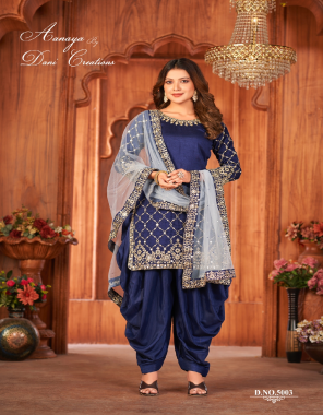navy blue top - art silk | bottom / inner - santool | dupatta - net with heavy glass work border fabric embroidery work festive 