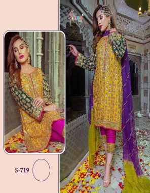 yellow top - organza heavy embroidered | bottom - inner santoon | dupatta - embroidered net fabric embroidery work wedding 