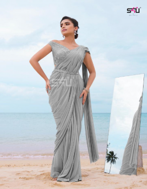 grey fabric - georgette & imported lycra  fabric embroidery  work wedding 