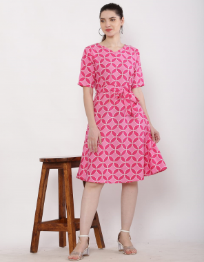 pink crepe| sleeves - half (10 inch) | length - 38 inch fabric printed  work festive 