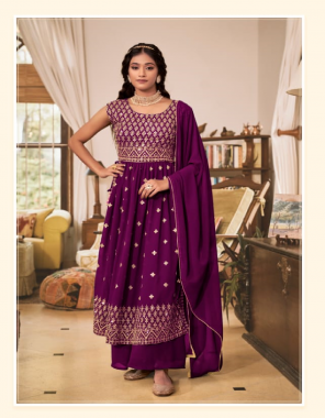 purple top - georgett with heavy embroidery work nyra cut pettern | bottom - georgette stitched plazzo | dupatta - georgette fabric embroidery  work wedding 