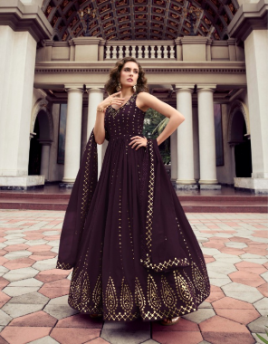 coffee gown fabric - georgette | dupatta fabric - georgette | inner fabric - silk crepe | top length - 58 inch | inner length - 3 meter | dupatta length - 2.30 meter fabric thread and sequence embroidery  work festive 
