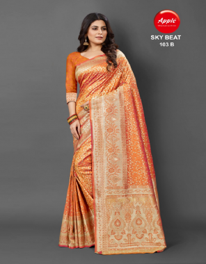 orange cotton silk saree fabric printed  work wedding 