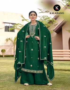 dark green top - vichitra silk with work | bottom pure rayon |dupatta - vichitra silk with work fabric embroidery  work festive 