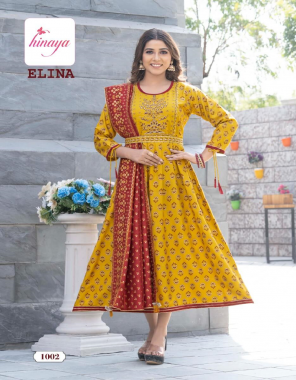 yellow fabric - rayon + chanderi | concept - designer rayon kurties and chanderi dupatta with exclusive prints and belts embroidered | length - 45