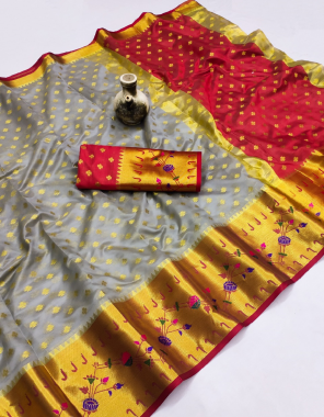 red banarasi silk saree with un stitched blouse  fabric printed  work wedding 