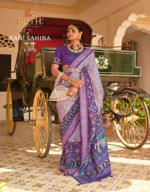 purple fabric - smoothy patola silk with designer work on border & attractive hathi pallu  fabric printed  work festive 