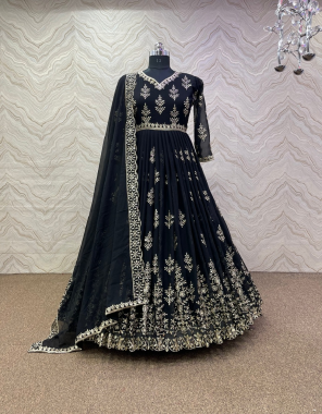black gown - heavy faux georgette (fully stitched) |length - 54 -56 inch | flair - 3 meter |sleeve - full sleeve with embroidery 5mm sequence work | inner - heavy micro cotton|dupatta - heavy faux georgette  fabric embroidery  work wedding 
