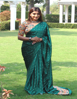 rama satin silk saree with unstitched satin silk blouse piece | saree size - 5.50 mtr | blouse piece - 0.85 mtr fabric printed  work ethnic 