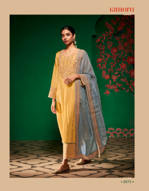 yellow top - top modale silk with dori embroidery on neck and sleeves | dupatta - banarasi modale zari silk weaving stripes with four sided dori embroidery border | bottom - modale silk with dori embroidery  fabric embroidery  work ethnic 