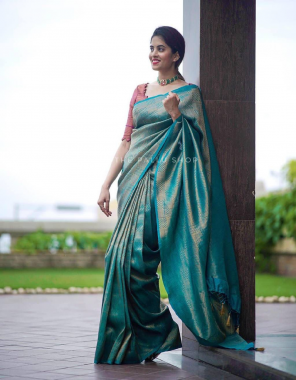 sky blue banarasi silk saree with golden zari weaving | meenakari weaving | rich pallu & broad border  fabric weaving  work wedding 