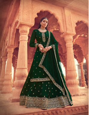 dark green top - georgette with embroidery work | bottom - stitched lehenga with embroidery work | dupatta - chinon with heavy four side less diamond  fabric embroidery  work wedding 