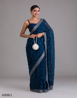 navy blue saree - chiffon or art silk | blouse - banglori or art silk  fabric dori or sequence  work festive 