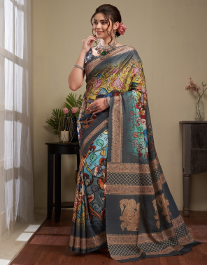 navy blue manipuri silk saree fabric printed  work festive 