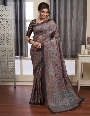brown  manipuri silk saree fabric printed  work ethnic 