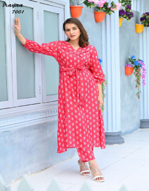 red fabric - pure maslin | inner - heavy crepe (full inner ) | work - heavy digital printed | design no - 7001 to 7004 | length - up to 48 inch | design no - 7005 length - up to 39 inch |bottom length - up to 39 inch | (single price - 7001 & 7002 - 1199/-) | (7003, 7004 & 7005 - 1149/- ) | plus size are available - 3xl  to 5xl 200/- plus | 6xl to 7xl - 250 /- plus  fabric printed  work ethnic  