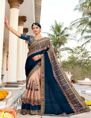navy blue  vichitra silk saree with designer heavy blouse | full embroidery worked  fabric embroidery  work wedding 
