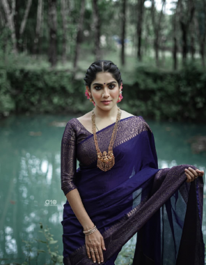 navy blue  fabric - soft lichi silk | blouse - exclusive jacquard border | saree length - 5.50 mtr | blouse - unstitch blouse (0.80 mtr) fabric printed  work wedding 