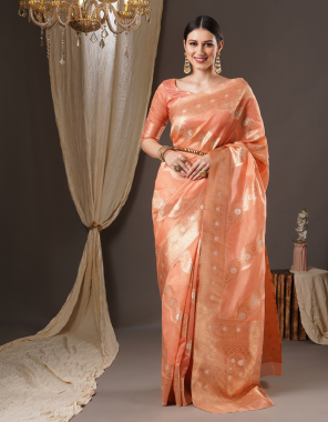 orange fabric - organza | woven design designer saree with blouse piece  fabric weaving   work ethnic 