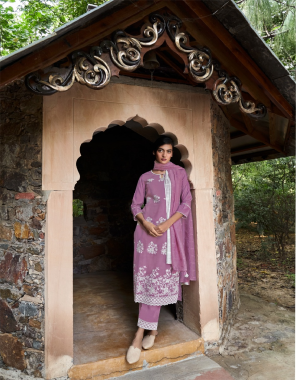 pink kurti - heavy lakhnowi embroidery on pure modal link | bottom - pure modal silk with embroidery | dupatta - shaded pure cotton by linen | length kurti - 46