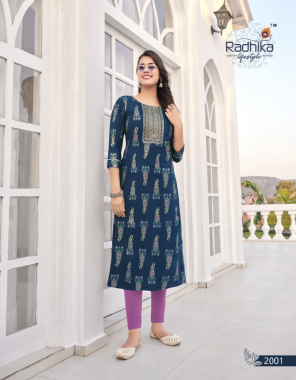 navy blue fabric - rayon with embroidery work | length - 45 to 46