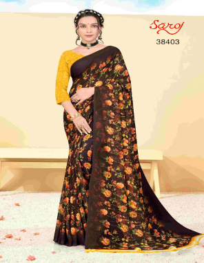 coffee georgette printed saree with blouse (without border) fabric printed  work festive 